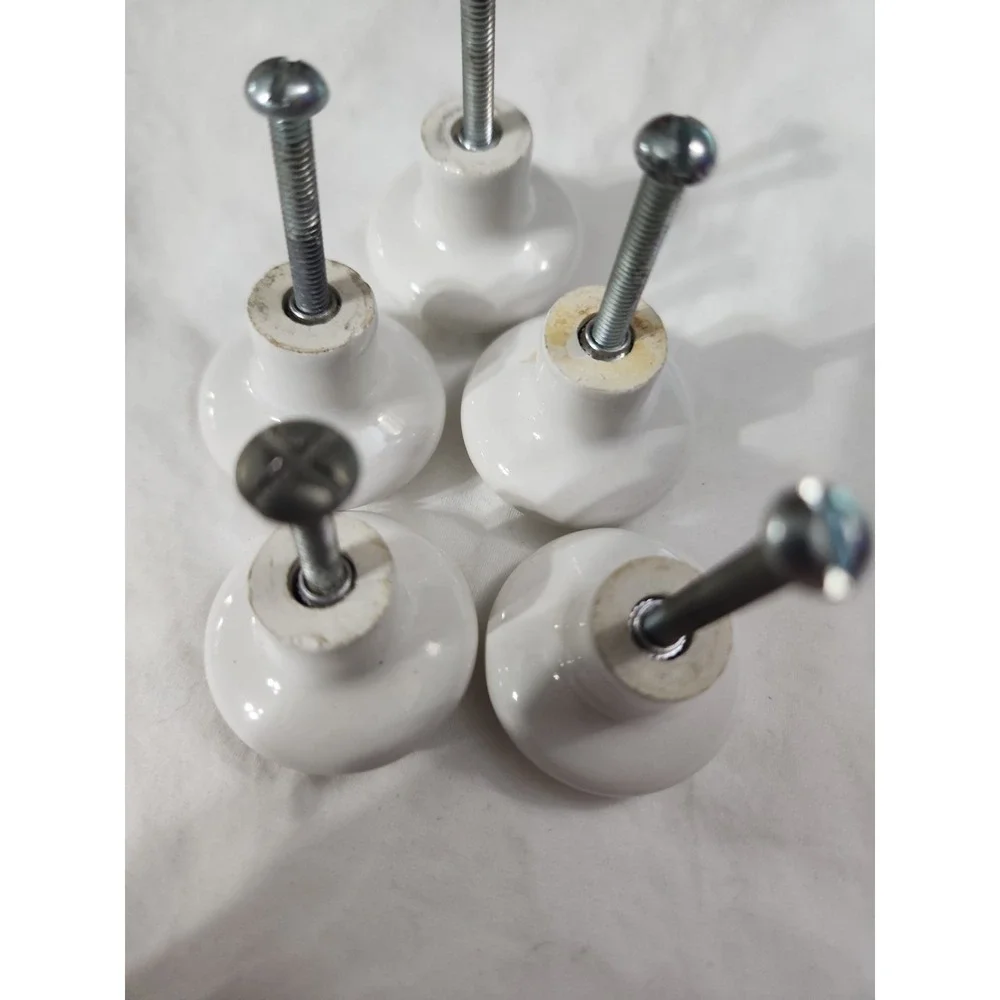 White Ceramic Drawer Or Cupboard Pulls Set Of Five